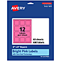 Avery® Print-To-The-Edge Labels With Sure Feed® Technology And Easy Peel® Label Feature, 94107-BPP40, Square, 2" x 2", Matte Bright Pink, Pack of 480 1 thumbnail image