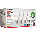 Satco 10W A19 LED 2700K Frosted Bulbs - 10 W - 60 W Incandescent Equivalent Wattage - 120 V AC - 800 lm - A19 Size - Warm White Light Color - E26 Base - 15000 Hour - 4400.3°F (2426.8°C) Color Temperature - 93 CRI - 220° Beam Angle - 4 / Pack