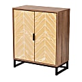Baxton Studio Josephine 24"W Mid-Century Modern Transitional 2-Tone Metal 2-Door Storage Cabinet, Walnut/Natural Brown/Black 1 thumbnail image