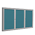 Ghent Traditional 3-Door Enclosed Fabric Bulletin Board, 48" x 96", Teal, Satin Aluminum Frame