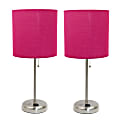 LimeLights Stick Desktop Lamps With Charging Outlets, 19-1/2", Pink Shade/Brushed Nickel Base, Set Of 2 Lamps