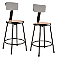 National Public Seating Hardboard Science Stools With Backrests, 24"H Seat, Brown/Black, Pack Of 2 Stools