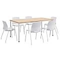 KFI Studios Dailey Table Set With 6 Poly Chairs, Natural Table/White Chairs