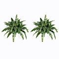 Nearly Natural 15"H Polyester Boston Fern Plants, Green, Set Of 2 Plants