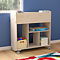 Flash Furniture Bright Beginnings Commercial Double-Sided Space Saving Wooden Mobile Storage Cart, 33-1/2”Hx31-1/2”Wx13”D, Beech - MKKE24244 1 thumbnail image