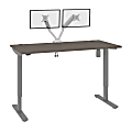 Bestar Upstand Electric 60"W Standing Desk With Dual Monitor Arm, Bark Gray 1 thumbnail image
