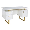 Techni Mobili 52"W Modern Computer Desk With Storage, White/Gold 1 thumbnail image