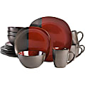 Gibson Elite Volterra 16-Piece Soft Square Stoneware Dinnerware Set, Red/Metallic Gray 1 thumbnail image