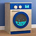 Flash Furniture Bright Beginnings Commercial Grade Wooden Kids Washing Machine With Integrated Storage And Turning Knobs, 20-1/2”H x 15-1/2”W x 15-3/4”D, Beech