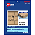 Avery® Printable Business Cards With Sure Feed® Technology, 95271-KMC50, Square, 2.5" x 2.5", Kraft Brown, Pack Of 450