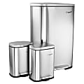 Elama 3-Piece 50-Liter/5-Liter Stainless Steel Step Trash Bin Combo Set With Slow Close Mechanism, Silver