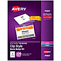 Avery® Customizable Name Badges With Clips, Rectangle, 74461, 2-1/4" x 3-1/2", Clear Holders With White Inserts, 100 Badges 1 thumbnail image