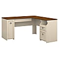 Bush Business Furniture Fairview 60"W L-Shaped Corner Desk, Antique White/Tea Maple, Standard Delivery