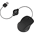 ReTrak Retractable Black Optical Mouse - Optical - Cable - Black - 1 Pack - USB - 800 dpi - Scroll Wheel - 3 Button(s) - Symmetrical