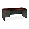 HON® 38000 72"W Left-Pedestal Computer Desk, Mahogany/Charcoal