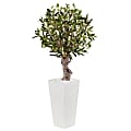 Nearly Natural 3-1/2'H Olive Artificial Tree With Tower Planter, 42"H x 20"W x 20"D, White/Green