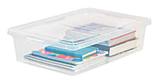 Office Depot® Brand Plastic Storage Containers With Snap On Lids, 28 Quarts, 6" x 16 1/4" x 24", Clear, Case Of 2