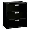 HON® Brigade® 600 36"W x 18"D Lateral 3-Drawer File Cabinet, Black 1 thumbnail image