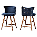 Baxton Studio Sagira Counter Stools, Navy Blue/Walnut, Set Of 2 Stools