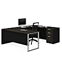 Bestar Pro-Concept Plus 72"W U-Shaped Executive Computer Desk With Pedestal, Deep Gray/Black 1 thumbnail image