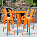 Flash Furniture Commercial-Grade Round Metal Bar Table Set With 4 Café Stools, 41"H x 30"W x 30"D, Orange