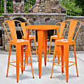 Flash Furniture Commercial-Grade Round Metal Bar Table Set With 4 Café Stools, 41"H x 30"W x 30"D, Orange 1 thumbnail image