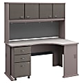 Bush Business Furniture Office Advantage Right Corner Desk With Hutch And Mobile File Cabinet, Pewter/White Spectrum, Premium Installation