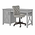 Bush Furniture Key West 54"W Computer Desk With Storage And Mid-Back Tufted Office Chair, Cape Cod Gray, Standard Delivery