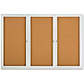 Quartet® Fully Enclosed 3-Door Bulletin Board, 72" x 48", Aluminum Frame With Silver Finish