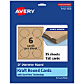 Avery® Printable Note Cards With Sure Feed® Technology, 3" Round, Kraft Brown, Pack Of 150 1 thumbnail image