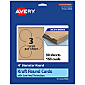 Avery® Printable Note Cards With Sure Feed® Technology, 4" Round, Kraft Brown, Pack Of 150 1 thumbnail image