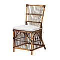 bali & pari Kim Fabric And Rattan Dining Accent Chair, White/Natural Brown