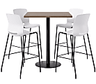 KFI Studios Proof Bistro Square Pedestal Table With Imme Bar Stools, Includes 4 Stools, 43-1/2”H x 36”W x 36”D, Studio Teak Top/Black Base/White Chairs