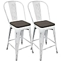 LumiSource Oregon High-Back Counter Stools, Vintage White/Espresso, Set Of 2 Stools