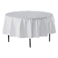 Genuine Joe Plastic Round Table Covers, 48"-60" Diameter, White, Pack Of 6