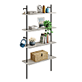 Bestier Industrial 66"H 4-Tier Wall-Mounted Ladder Shelf With 2 Hooks, 32"W, Light Retro Gray Oak 1 thumbnail image