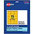 Avery® Printable Labels With Sure Feed® Technology, 94235-BYP40, Rectangle, 2" x 2-5/8", Matte Bright Yellow, Pack of 600 1 thumbnail image