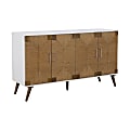 Coast to Coast 4-Door Solid Wood Credenza With Handwoven Jute Accents, 34”H x 60”W x 18”D, White