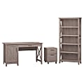 Bush Furniture Key West 54"W Computer Desk With Storage, 2 Drawer Mobile File Cabinet And 5 Shelf Bookcase, Washed Gray, Standard Delivery