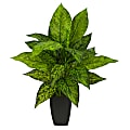 Nearly Natural Dieffenbachia 21”H Artificial Plant With Planter, 21”H x 8”W x 8”D, Green/Black