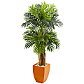 Nearly Natural Triple Areca Palm 66”H Artificial Tree With Planter, 66”H x 34”W x 30”D, Green/Orange