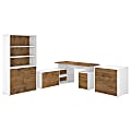 Bush Business Furniture Jamestown 60"W L-Shaped Desk With Lateral File Cabinet And 5-Shelf Bookcase, Fresh Walnut/White, Standard Delivery Service