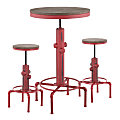 LumiSource Hydra Industrial Table With 2 Stools, Vintage Red/Brown Bamboo