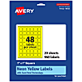 Avery® Print-To-The-Edge Labels With Sure Feed® Technology And Easy Peel® Label Feature, 94103-NYP20, Square, 1" x 1", Matte Neon Yellow, Pack of 960 1 thumbnail image