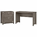 Kathy Ireland Home by Bush® Furniture Cottage Grove 48"W Farmhouse Writing Desk with 2 Drawer Lateral File Cabinet, Restored Gray, Standard Delivery