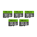 PNY® Elite Class 10 U1 100 Mbps microSDHC Flash Memory Cards, 32GB, Pack Of 5 Memory Cards 1 thumbnail image