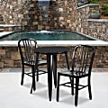 Flash Furniture Commercial-Grade Round Metal Indoor/Outdoor Table Set With 2 Vertical Slat-Back Chairs, Black