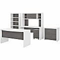 Bush Business Furniture Echo 60"W Bow-Front Computer Desk, Credenza With Hutch, Bookcase And File Cabinets, Pure White/Modern Gray, Standard Delivery 1 thumbnail image