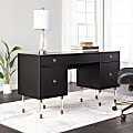 Holly & Martin Helston 55”W Writing Desk With Drawers, Black/Gold 1 thumbnail image