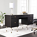 Holly & Martin Helston 55”W Writing Desk With Drawers, Black/Gold